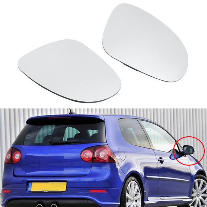Riloer Mirror glass side rear view for white/blue car, mirror glass left/right, suitable for V-W G-Olf G-Ti J-Etta M-K5 R-Abbit Pa-SSAT B5 B6 EOS, 3C0857521, 3C0857522 von Riloer
