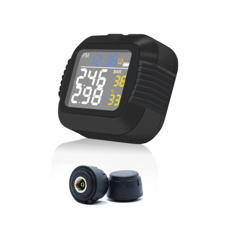 Riloer Reifendruckkontrollsystem Motorrad Reifendrucküberwachungssystem TPMS mit 2 externen Sensoren Kabelloses LCD-Display USB-Aufladung für Bike ATV von Riloer