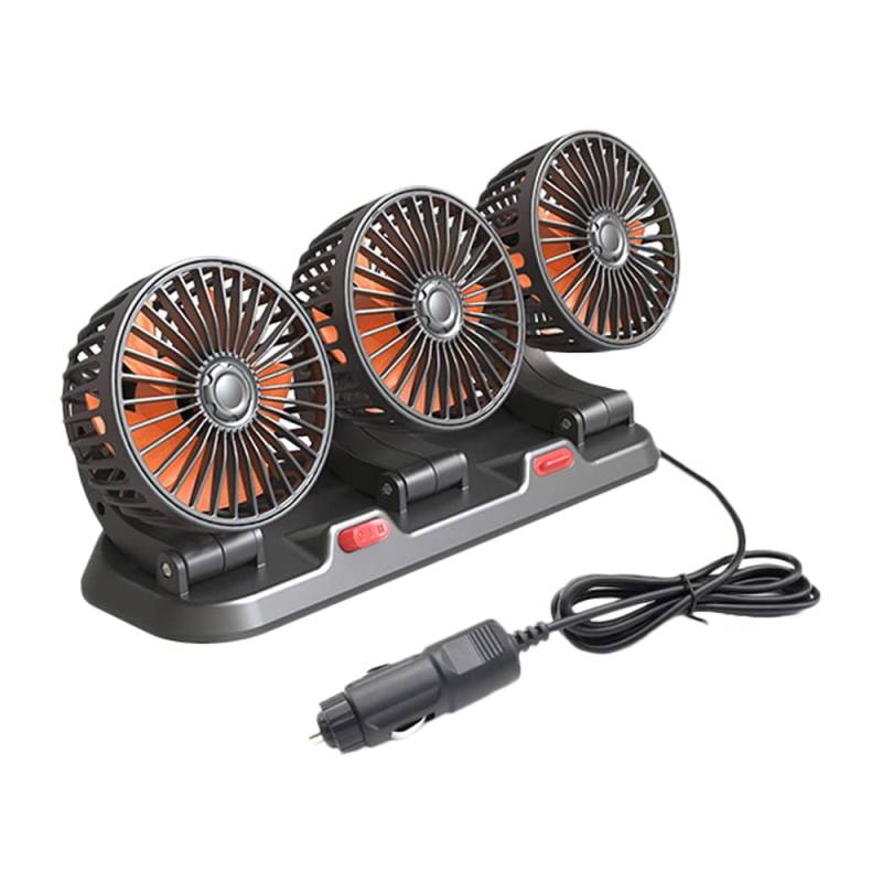 Riloer Tragbarer Auto-Kühlluftventilator Dreiköpfiger elektrischer Kühlluftumwälzer für Lkw, Van, SUV, RV, Boot, 360° drehbarer automatischer Ventilator. von Riloer