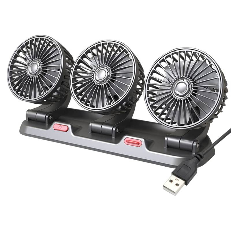 Riloer Tragbarer Auto-Kühlluftventilator Dreiköpfiger elektrischer Kühlluftumwälzer für LKW, Van, SUV, RV, Boot, Automatischer 360° drehbarer Ventilator. von Riloer