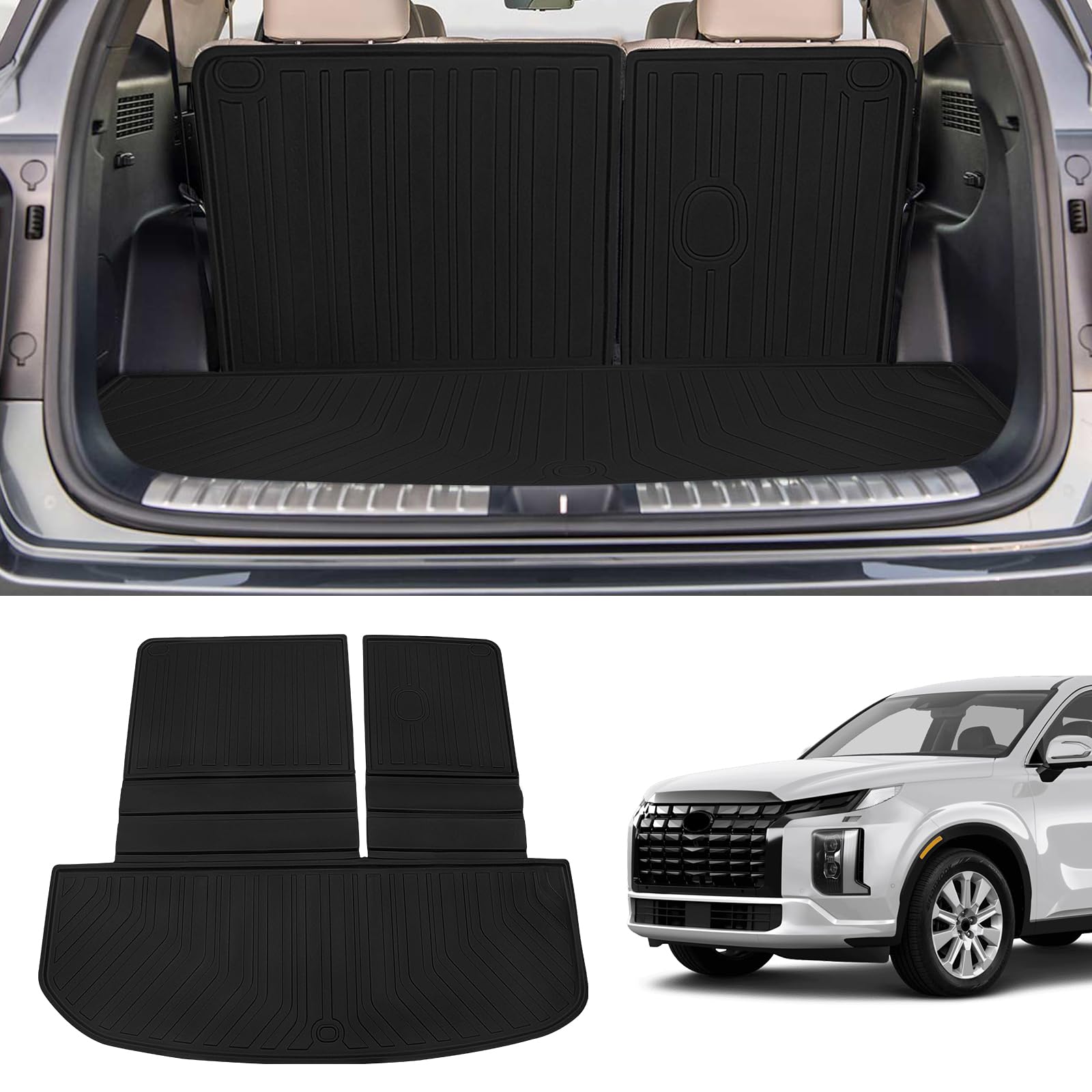 Rilsen Cargo Liner Kompatibel mit Hyundai Palisade 2020 2021 2022 2023 2024 Kofferraummatte Rücksitzmatte Allwetter Rücksitzschutz Rückenlehnenmatte (Kofferraummatte mit Rückenlehnenmatte) von Rilsen