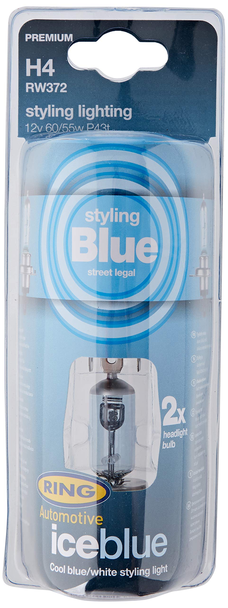 2 Ampoules Bleues Homologuees H4 12V 60/55W ICE BLUE von Ring Automotive