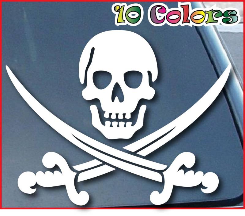 Ritrama Indigos UG Auto Aufkleber Piraten Totenkopf Schwert gekreuzt Auto Fenster Sticker 203mm weiß von Ritrama