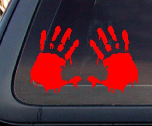 Aufkleber/Autoaufkleber/JDM Die Hart - Set of 2: Bloody Hand Print Zombie Outbreak Car Decal/Sticker - Red von Ritrama