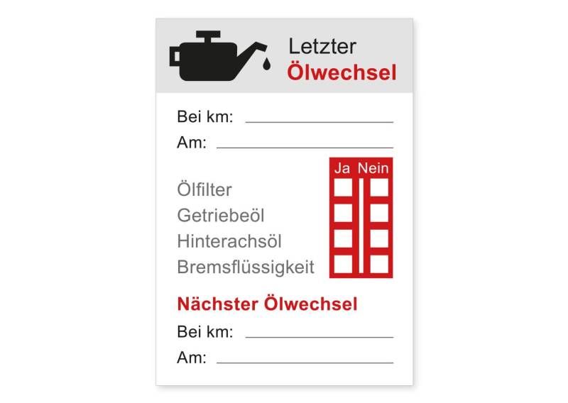 Aufkleber Ölwechsel KFZ Service Kundendienst Wartung Auto Ölfilter Getriebeöl Hinterachsöl Bremsflüssigkeit Waschstrassenfest und Witterungsbeständig (1) von Ritter Mediendesign