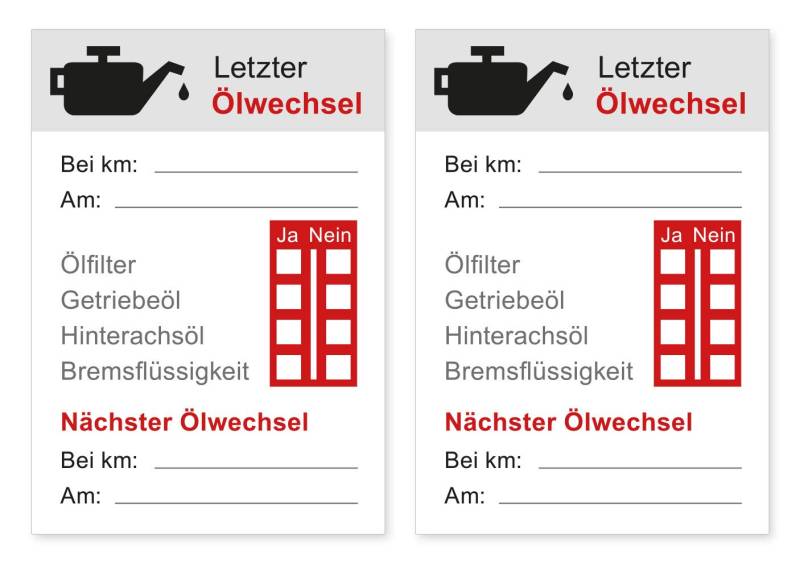 Aufkleber Ölwechsel KFZ Service Kundendienst Wartung Auto Ölfilter Getriebeöl Hinterachsöl Bremsflüssigkeit Waschstrassenfest und Witterungsbeständig (2) von Ritter Mediendesign