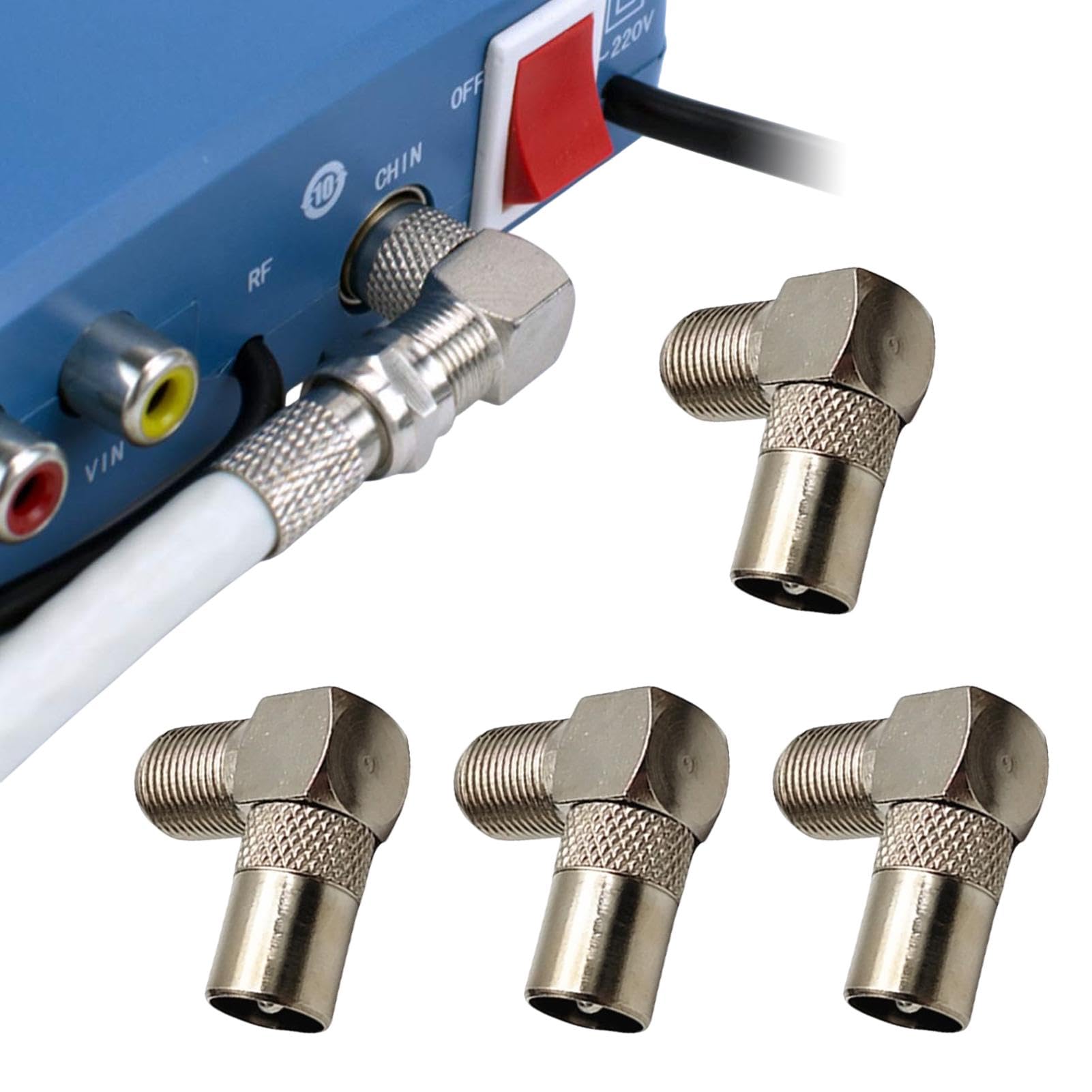 4 Stück 90-Grad-F-Typ-Buchse auf PAL-Stecker, rechtwinklige Satellitenantennen-HF-Koaxialadapter, Adapter zum Abwinkeln eines F-Anschlusses 4 Stück 90-Grad-F-Typ-Buchse auf PAL-Stecker, rechtwinklige Satellitenantennen-HF-Koaxialadapter, Adapter zum Abwinkeln eines F-Anschlusses von Rixotix
