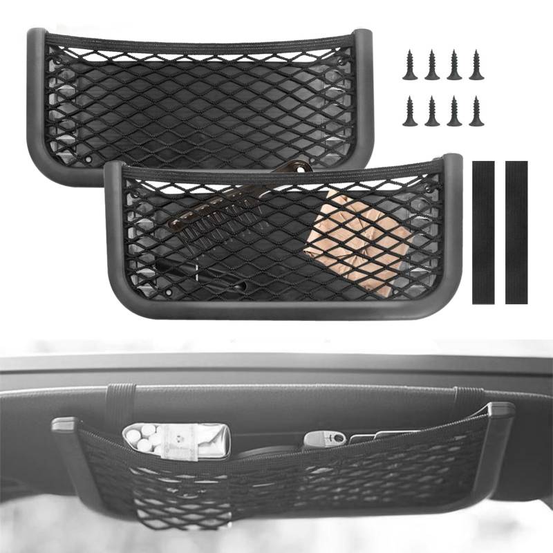 Kofferraum Netztasche Auto Aufbewahrungsnetz Gepäcknetz - 2 Stück Universelles Selbstklebendes Autonetz mit Gummiband für Mobiltelefone, Führerschein, Kleinteile und Ablage an der Sonnenblende von Rixotix