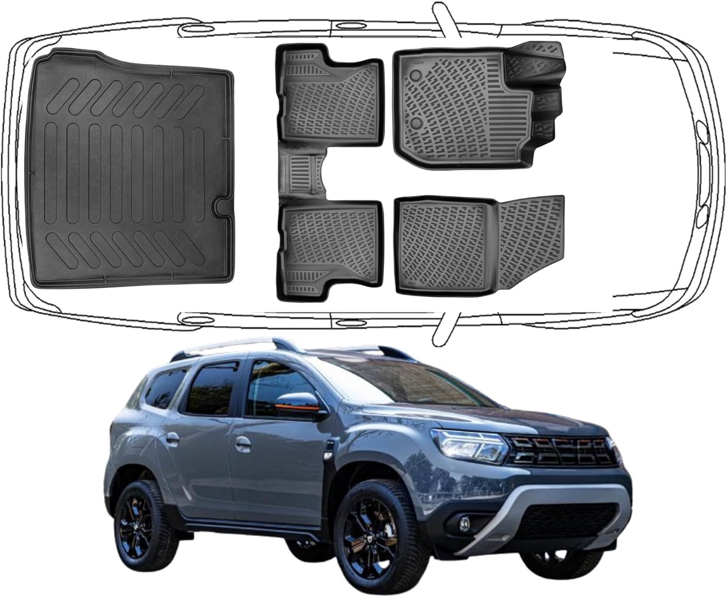 Rizline Passgenau 3D Fussmatten & Kofferraumwanne Auto Set Kompatibel mit Dacia Duster 4X4 2.Gen 2018-2022 Auto Zubehör Gummimatten & Kofferraummatte Autos TPE Allwetter Geruchlos rutschfest Schwarz Rizline Passgenau 3D Fussmatten & Kofferraumwanne Auto Set Kompatibel mit Dacia Duster 4X4 2.Gen 2018-2022 Auto Zubehör Gummimatten & Kofferraummatte Autos TPE Allwetter Geruchlos rutschfest Schwarz von Rizline