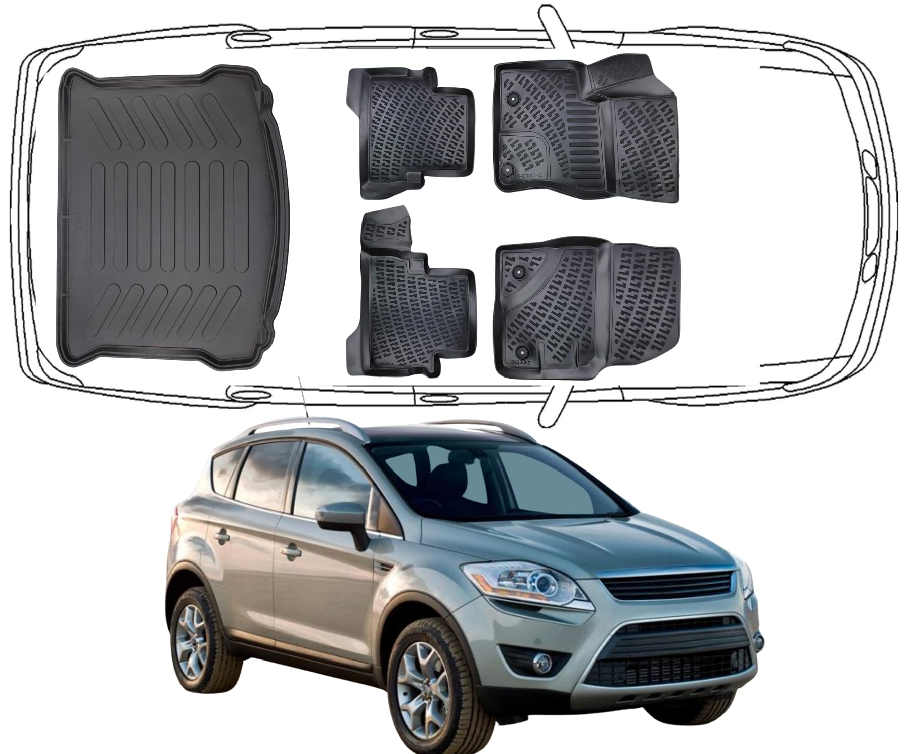 Rizline Passgenau 3D Fussmatten & Kofferraumwanne Auto Set Kompatibel mit Ford Kuga 2 2012-2019 Auto Zubehör Gummimatten & Kofferraummatte Autos TPE Allwetter Geruchlos rutschfest Schwarz Rizline Passgenau 3D Fussmatten & Kofferraumwanne Auto Set Kompatibel mit Ford Kuga 2 2012-2019 Auto Zubehör Gummimatten & Kofferraummatte Autos TPE Allwetter Geruchlos rutschfest Schwarz von Rizline