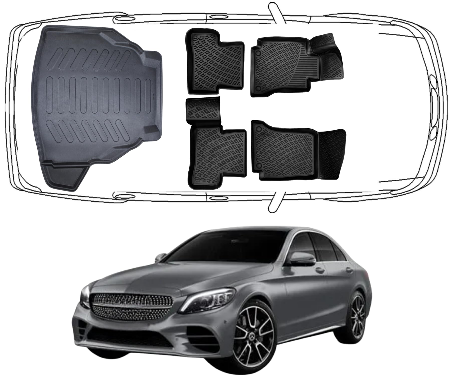 Rizline Passgenau 3D Fussmatten & Kofferraumwanne Auto Set Kompatibel mit Mercedes C Klasse W205 2014-2022 Sedan Nicht umklappbare Rücksitze TPE Allwetter Geruchlos rutschfest Schwarz Rizline Passgenau 3D Fussmatten & Kofferraumwanne Auto Set Kompatibel mit Mercedes C Klasse W205 2014-2022 Sedan Nicht umklappbare Rücksitze TPE Allwetter Geruchlos rutschfest Schwarz von Rizline