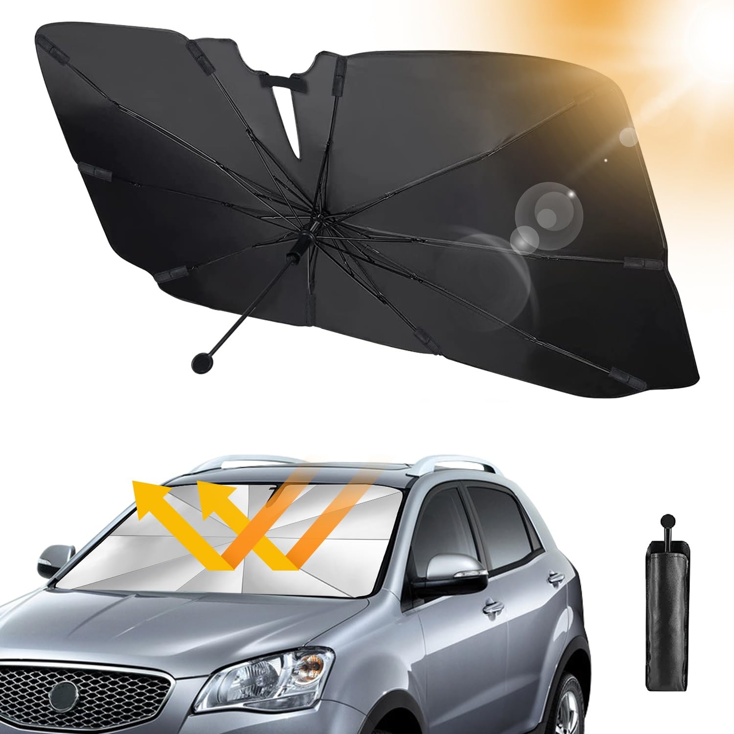 RnCop Auto Sonnenschutz Frontscheibe, Auto-Sonnenschirm - Carbonfaser-Skelett, Effizienter UV-Schutz (145 x 83 cm) von RnCop
