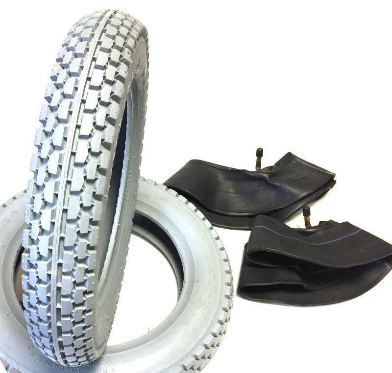 Ro Rollstuhlreifen 2 Stück 2.50-8 grau + 2 Stück Schlauch Winkelventil, Reifen kräftiges Blockprofil, Stabiler Reifenaufbau mit Load Range B, Rollstuhl Reifen für Elektromobil, Scooter, E-Rollstuhl von Guoml
