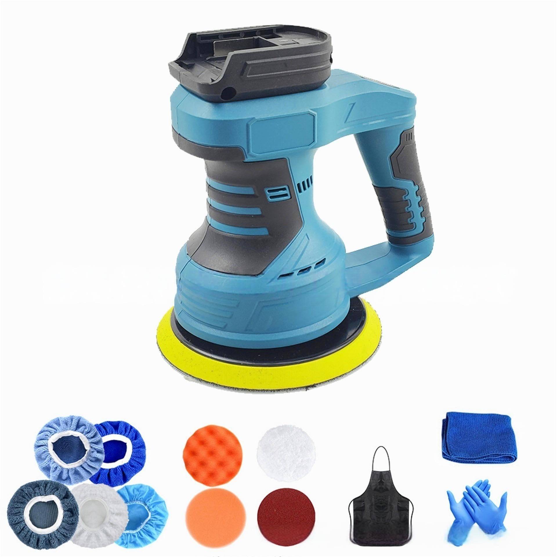 Akku Poliermaschine kompatibel mit Makita 18V Akku (ohne Batterie), 6 Zoll elektrische Exzenterpoliermaschine mit 12 PCS Aufsätzen und Batteriestandsanzeige, 0-4500RPM 8 Variable Geschwindigkeit von Roadtime