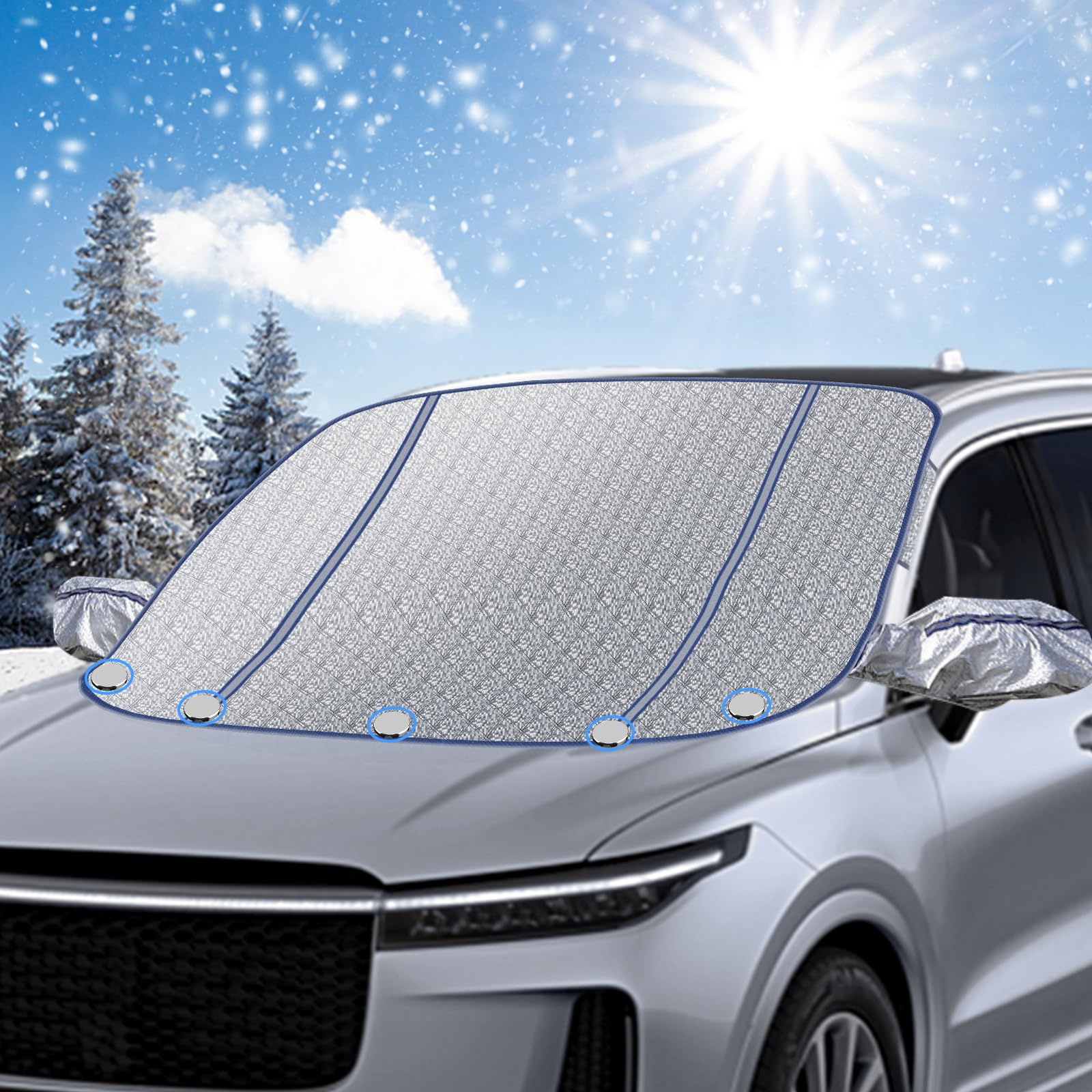 Robofun Auto Windschutzscheiben Abdeckung, Frontscheibenabdeckung Winter, Schnee EIS Frost Staub Wasserbeständig UV, Flexible Größe für SUV LKW Auto Groß Oder Klein (160 * 115cm) von Robofun