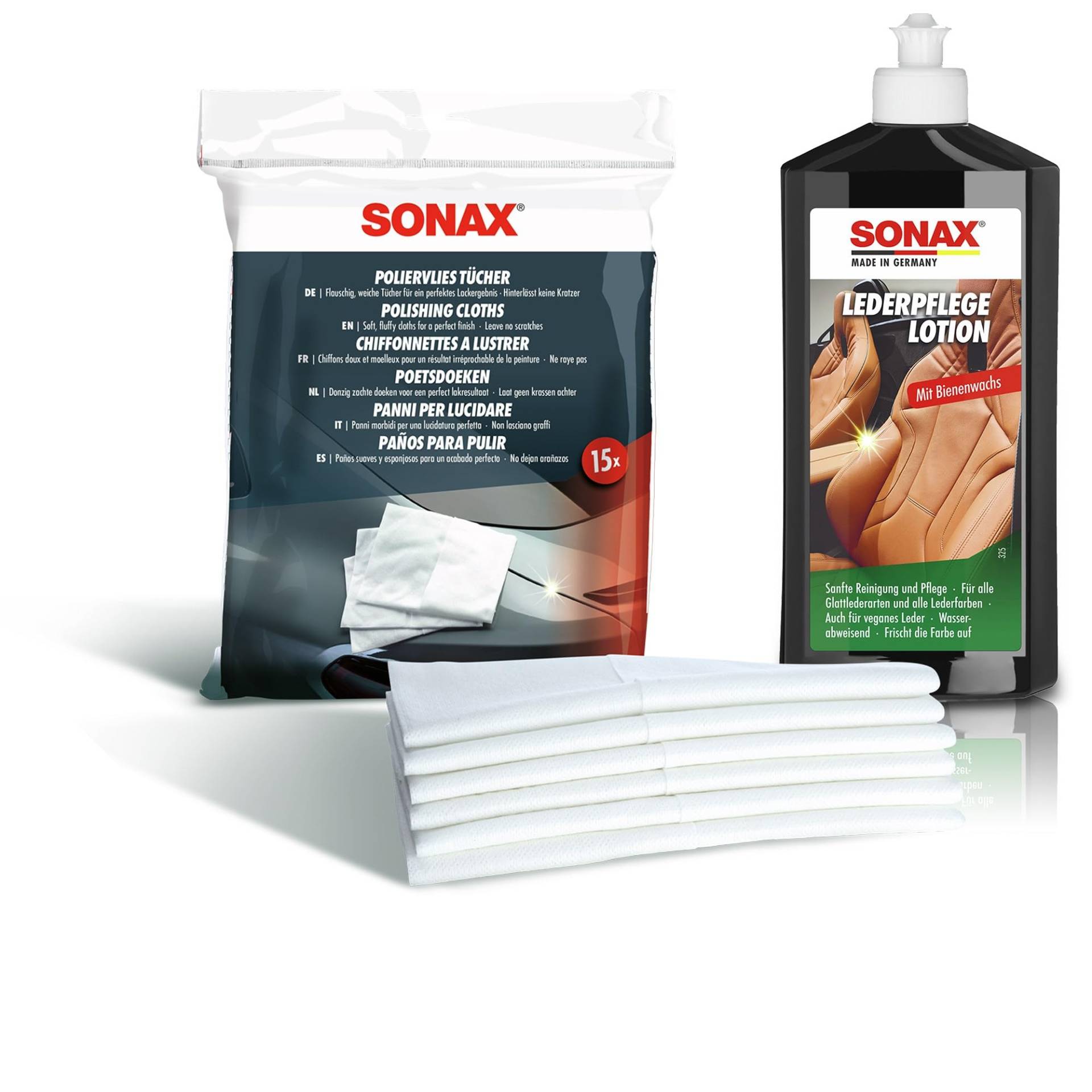 1x 500ml SONAX LEDERPFLEGELOTION LEDERPFLEGE + SONAX POLIERVLIESTÜCHER TÜCHER 1x 500ml SONAX LEDERPFLEGELOTION LEDERPFLEGE + SONAX POLIERVLIESTÜCHER TÜCHER von Rocket Car Shop