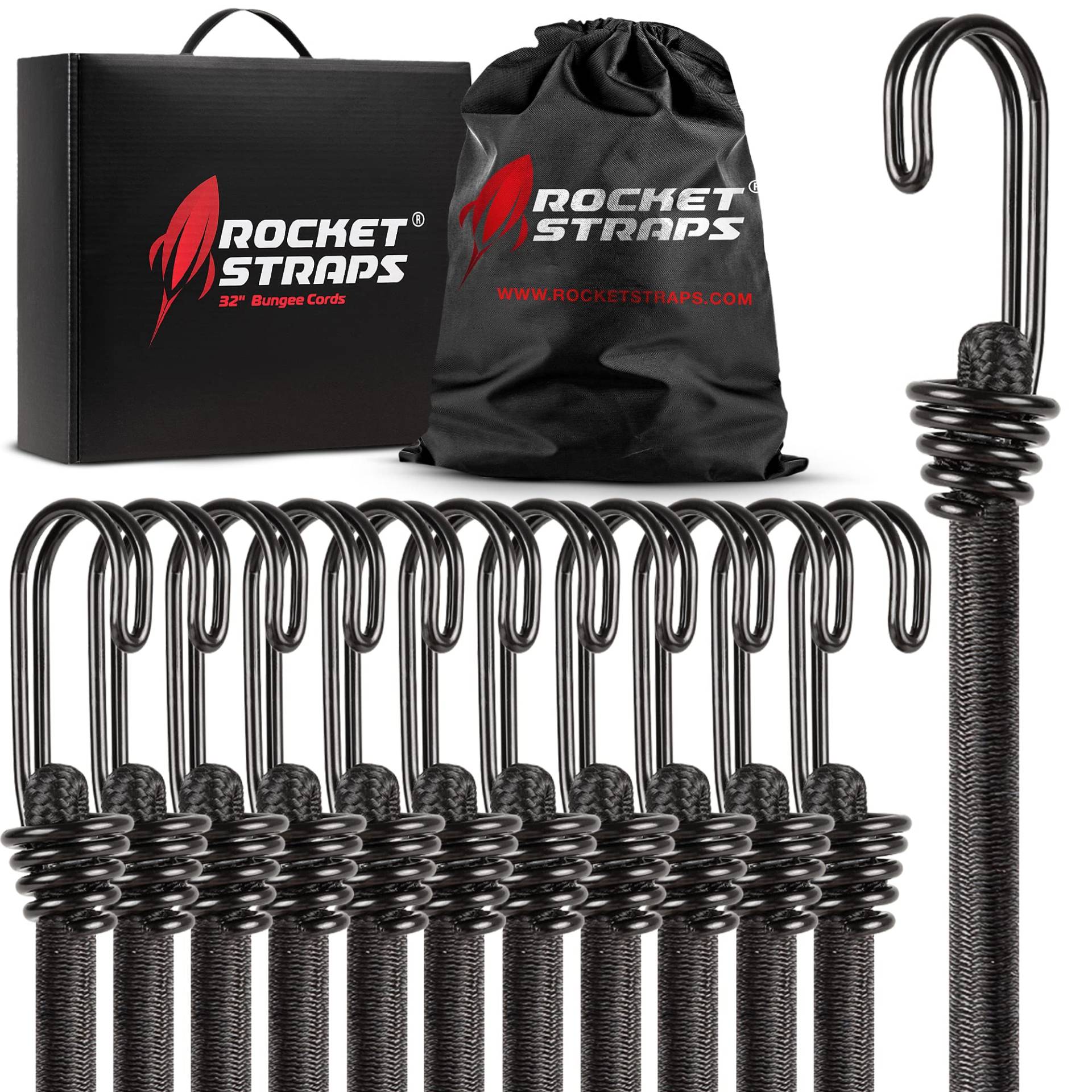 Rocket Straps - Ultimatives Bungee-Seil-Sortiment für den Außenbereich – Robustes Set mit 12 Bungee-Seilen (182,9 cm) Doppel-J-Haken – elastische Gurte für Camping, Sicherung und Heimwerker und von Rocket Straps