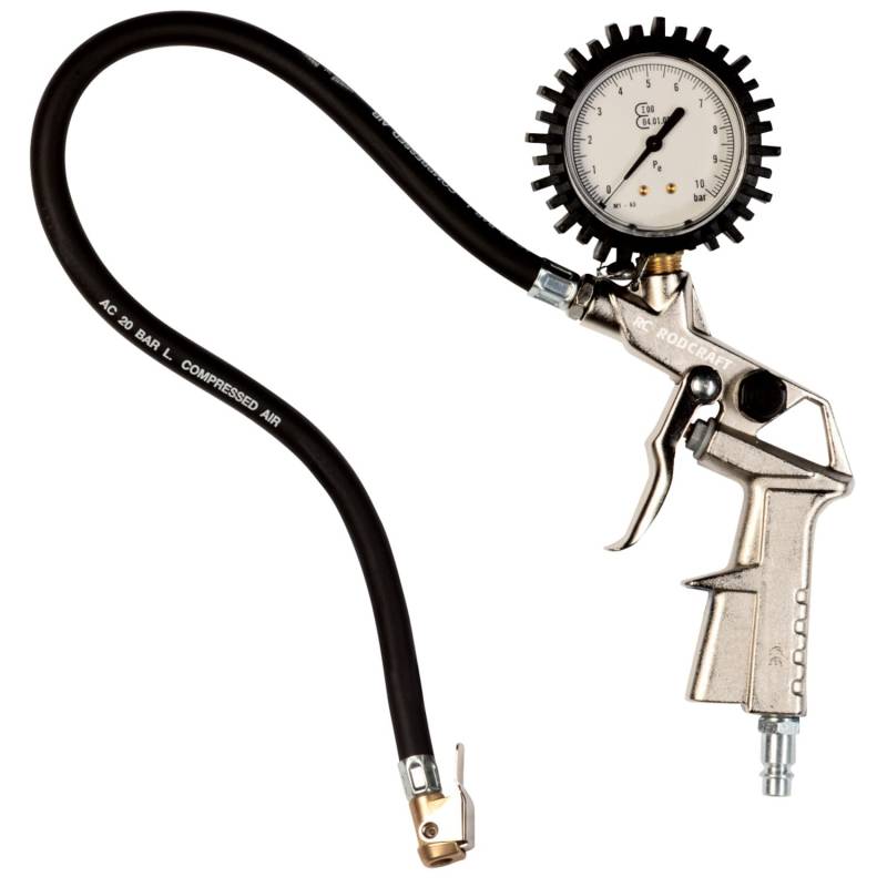 Rodcraft RF02G Druckluft Reifenfüller/Reifendruck-Messgerät mit 60 mm Manometer, Messbereich bis 10 bar, Füllschlauch-Länge 500 mm, Schwarz von Rodcraft