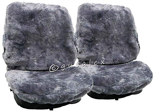 RöKü 2X Luxus LAMMFELL-Sitzbezug dicht dick passend (Silber) von RöKü