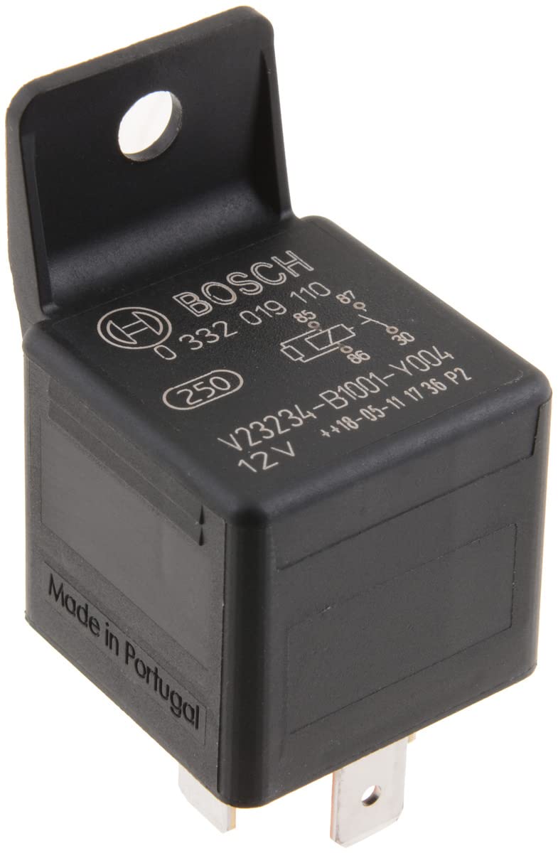 Bosch 0332019110 Mini-Relais 12V 30A, IP5K4, Betriebstemperatur von -40° bis 100°, Schließer-Relais, 4 Pins, mit Lasche von Bosch Automotive