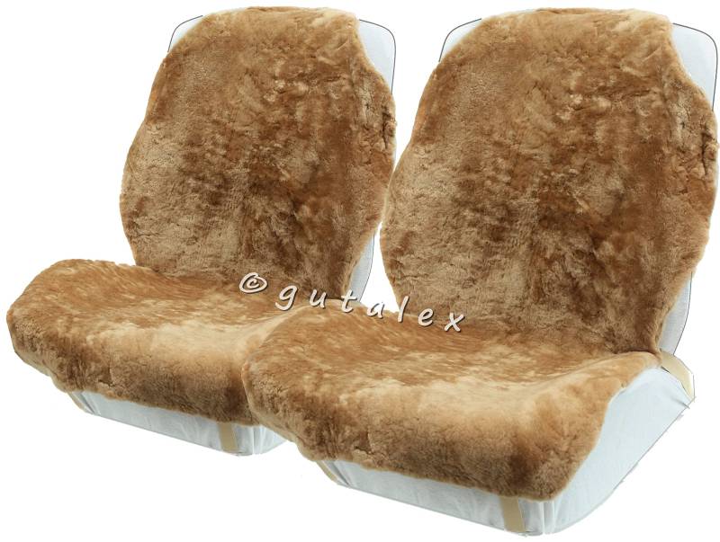 Rökü Lammell Auto Sitzauflage Autofell Sitzauflage Autositzbezug komplett aus echtem Lammfell universale Passform (Camel 1 Paar) von Rökü