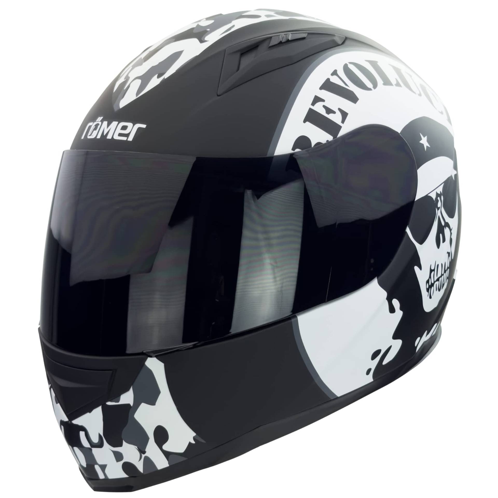 Römer moderner Integralhelm alltagstauglicher Motorradhelm für Damen und Herren, Matt-Schwarz, Weiss, Dekor, Größe L von Römer