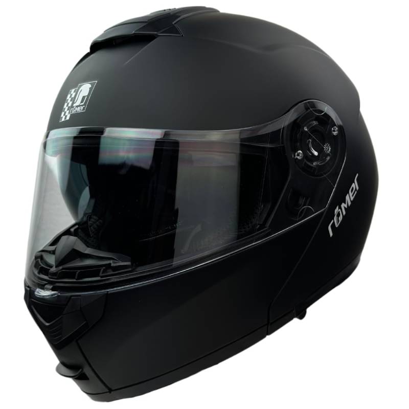 Römer Klapphelm für Motorrad RR20770 Motorradhelm mit Sonnenvisier Größe XS Helm mit Doppelvisier matt schwarz von Römer