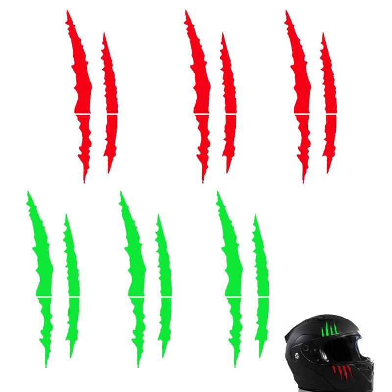 Roinaid 6 Blatt Motorradhelm Aufkleber Helm Aufkleber Motorrad Bestie Krallen Delle Sticker Monster Klaue Auto Aufkleber, Selbstklebend Motorrad Sticker, Wasserfest Autoaufkleber (Rot, Grün) von Roinaid