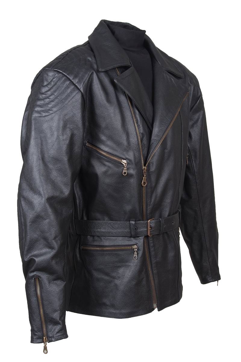 ROLEFF RACEWEAR Lange Motorrad Lederjacke im Old School Look, Schwarz, Größe M von Roleff Racewear