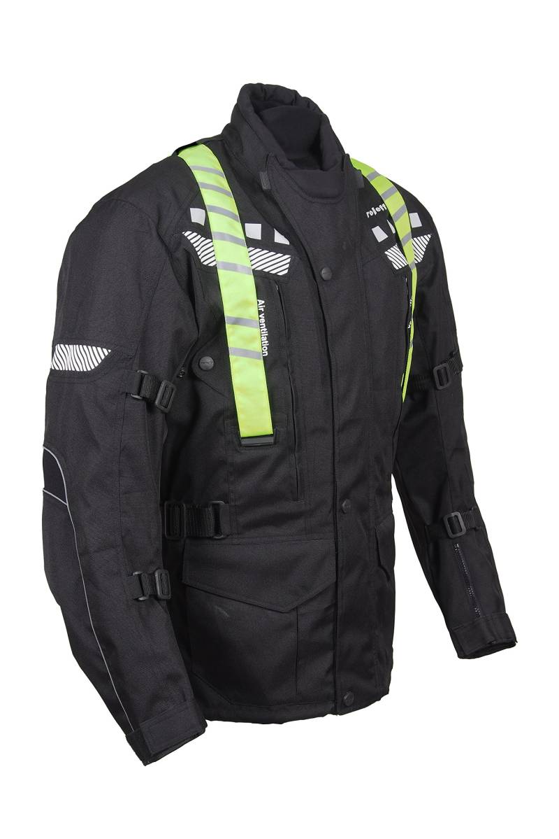 ROLEFF RACEWEAR RO773 lange Textil Motorradjacke mit abnehmbarer Neon-Weste, schwarz, Größe 3XL von Roleff Racewear