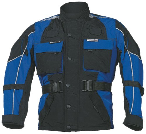 RO431k Kinder Motorradjacke mit Reflektoren und Weitenverstellung, blau, schwarz, Größe S von Roleff