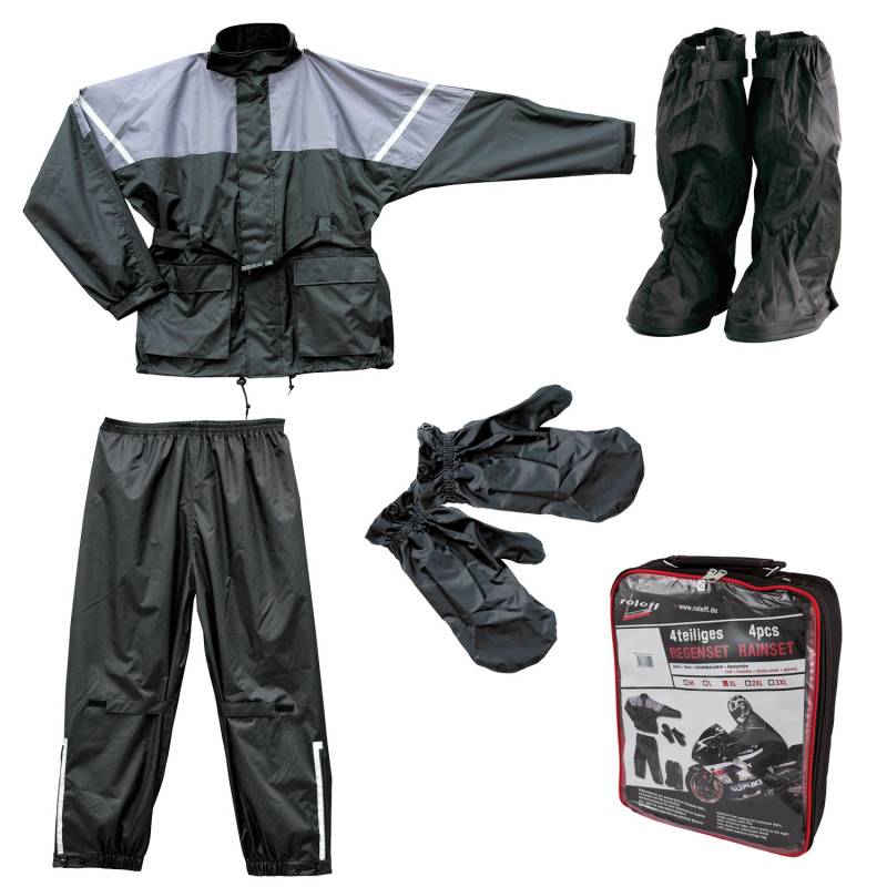 Roleff Racewear Regenjacke und Regenhose, 4-teilig, Schwarz/Grau, XXL von Roleff