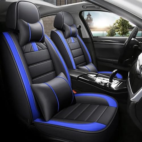 Romanbin Leder Fahrzeugsitzbezüge, Auto-Sitzbezüge, 5 Sitze Allgemein, für BMW 1Series 2Series 3Series 4Series 5Series 6Series 7Series,Schwarz-Blau Autositzbezug CT08 von Romanbin