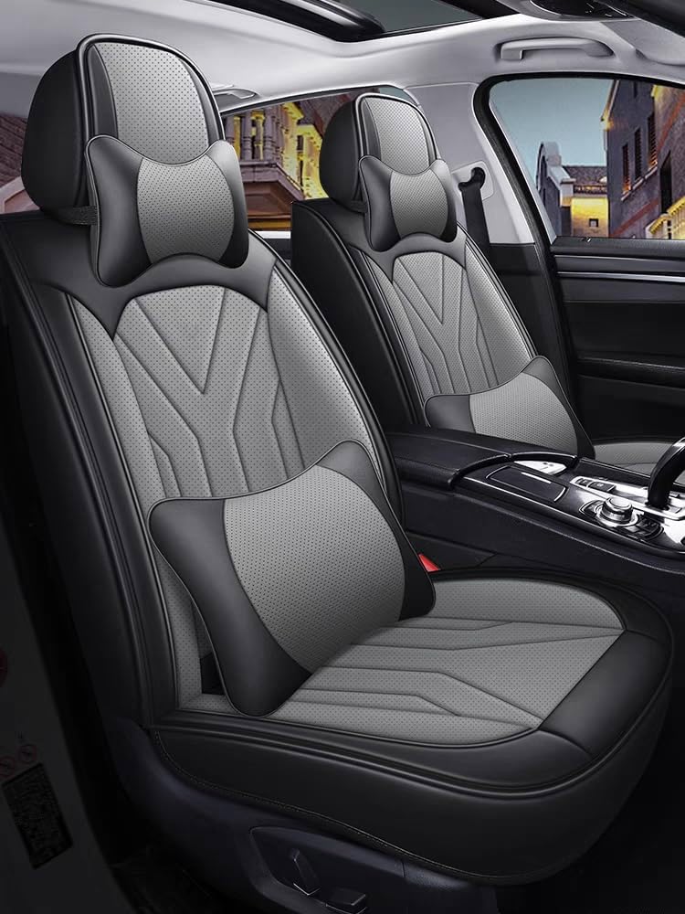 Romanbin Leder Fahrzeugsitzbezüge, Auto-Sitzbezüge, 5 Sitze Allgemein, für Opel Insignia,Schwarz-Grau Autositzbezug CT09 von Romanbin