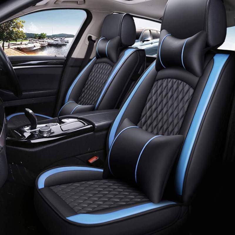 Romanbin Leder Fahrzeugsitzbezüge, Auto-Sitzbezüge, 5 Sitze Allgemein, für Peugeot 3008,Schwarz-blau Autositzbezug CT04 von Romanbin