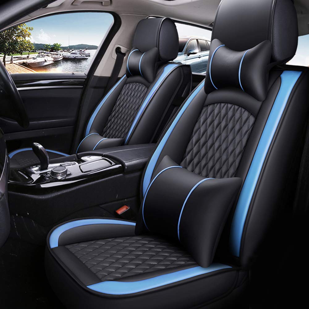 Romanbin Leder Fahrzeugsitzbezüge, Auto-Sitzbezüge, 5 Sitze Allgemein, für Toyota Aygo,Schwarz-blau Autositzbezug CT04 von Romanbin