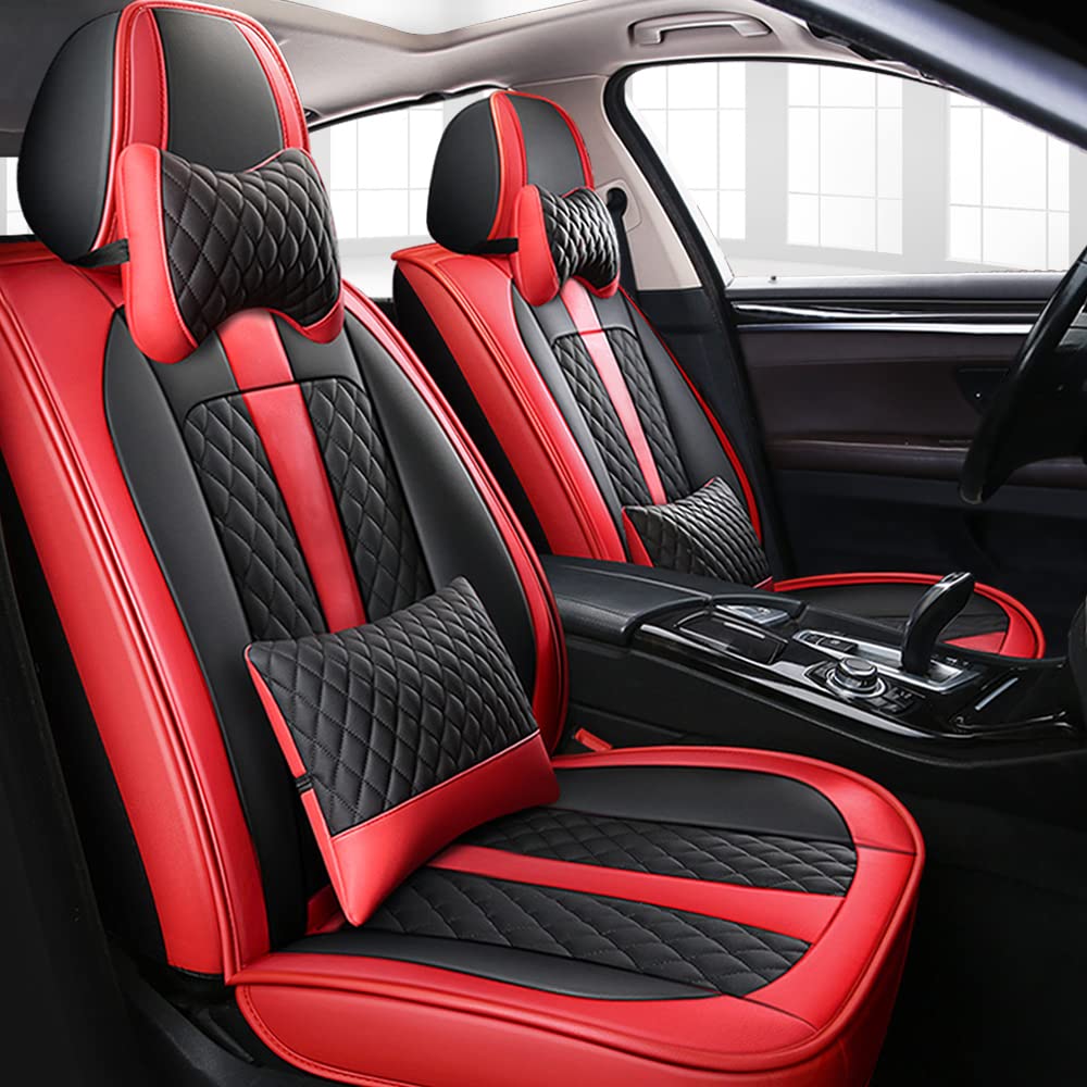 Romanbin Leder Fahrzeugsitzbezüge, Auto-Sitzbezüge, 5 Sitze Allgemein, für Toyota Yaris Hybrid,Schwarz und rot Autositzbezug CT07 von Romanbin