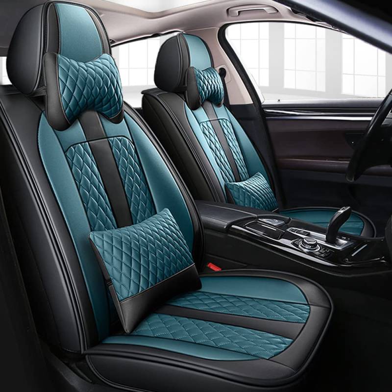 Romanbin Leder Fahrzeugsitzbezüge, Auto-Sitzbezüge, 5 Sitze Allgemein, für Volkswagen T-ROC,Schwarz und blau Autositzbezug CT07 von Romanbin