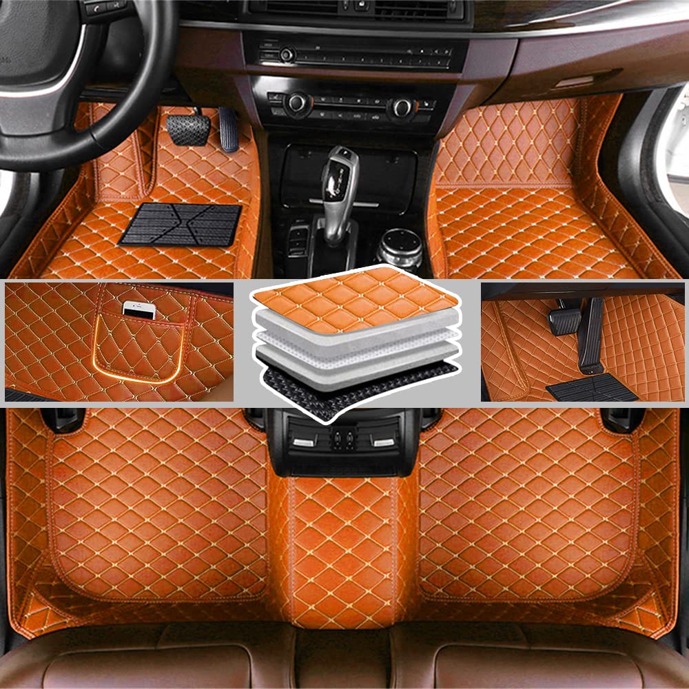 Romanbin Nach Maß Auto Fußmatten Antirutschmatten Kompatibel mit Audi A1 A3 A4 A4 allroad A5 A6 A6 allroad A7 A8,PU-Leder Allwetter Auto Fussmatten (Orange) von Romanbin