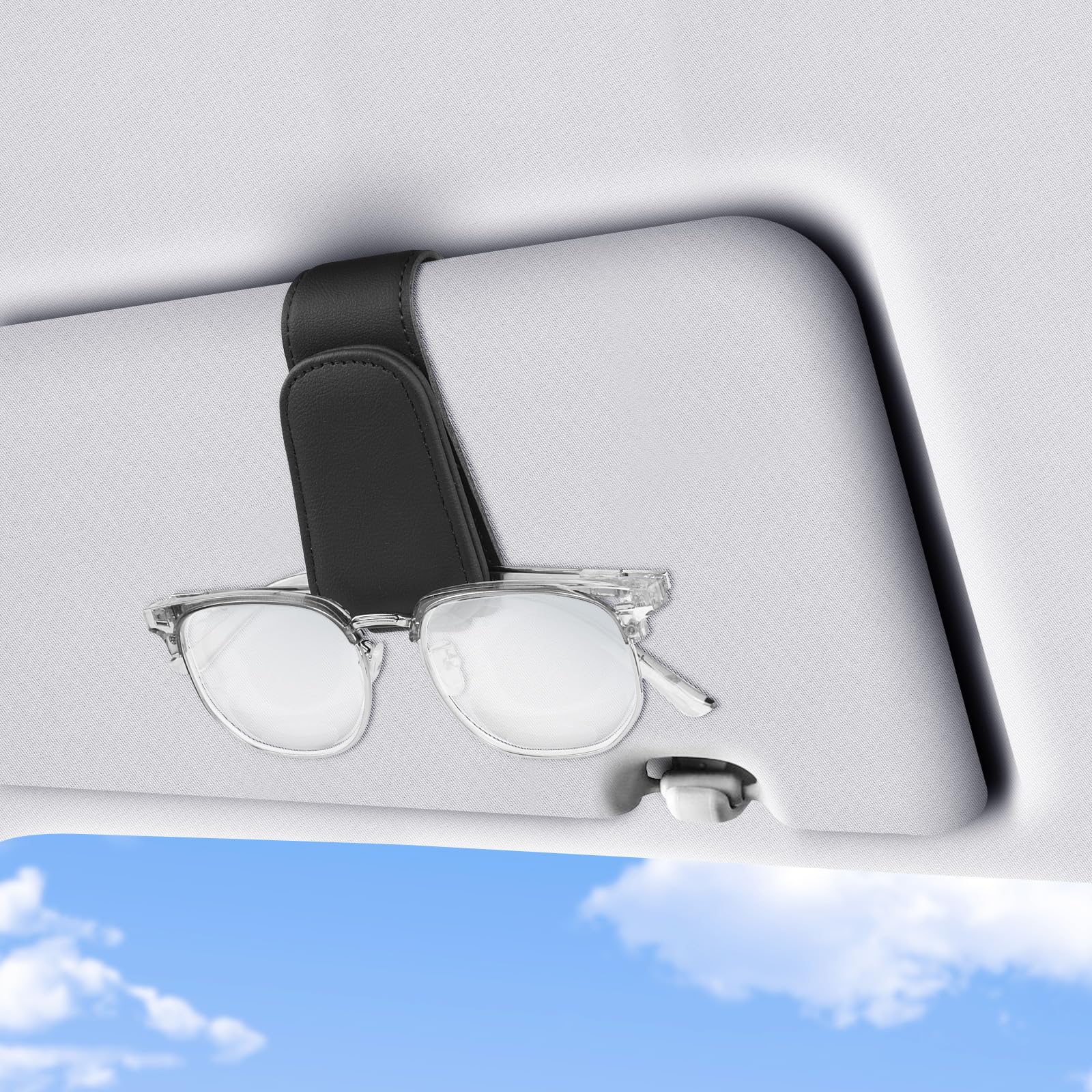 Romon Brillenhalter für Auto, Sonnenbrillenhalter Auto, Magnet Auto brillenhalter Leder Multifunktionaler Aufbewahrungsclip Brillenetui Auto Zubehör Passend Halterung für alle Automodelle, Schwarz Romon Brillenhalter für Auto, Sonnenbrillenhalter Auto, Magnet Auto brillenhalter Leder Multifunktionaler Aufbewahrungsclip Brillenetui Auto Zubehör Passend Halterung für alle Automodelle, Schwarz von Romon