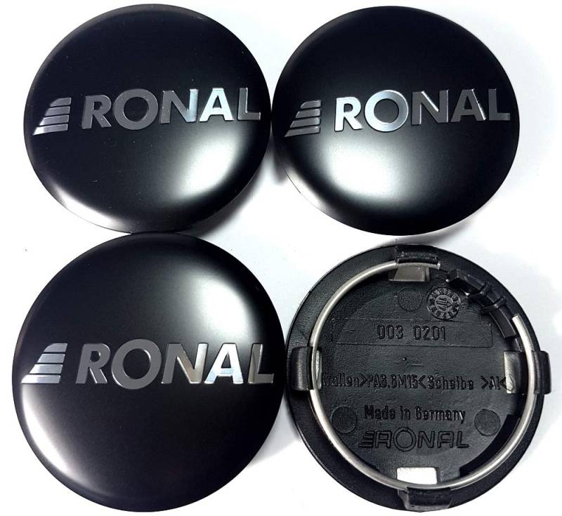 4X Original Ronal 64mm Nabendeckel Nabenkappe Schwarz Matt Center Cap Deckel Felgendeckel von Ronal
