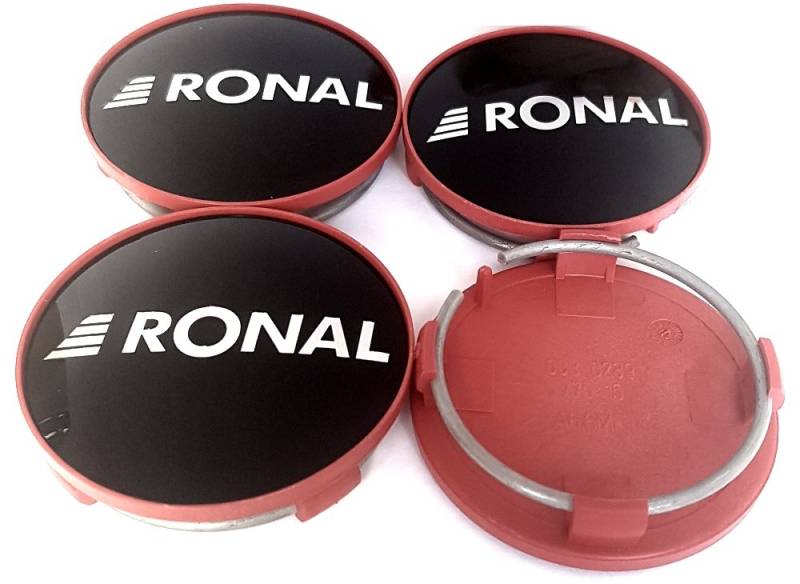 4X Original RONAL 62,2mm Nabendeckel Nabenkappe Schwarz Hochglanz Rand Rot Center Cap Deckel Felgendeckel von Ronal