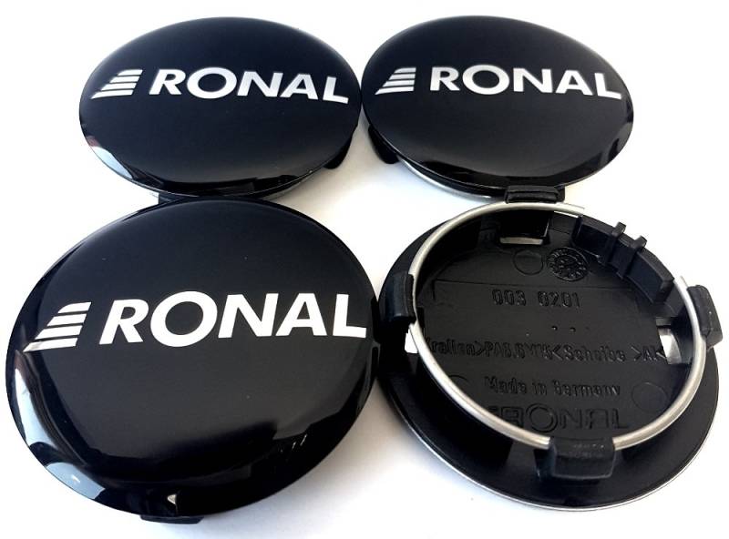 4X Original Ronal 64mm Nabendeckel Nabenkappe Schwarz Hochglanz Center Cap Deckel Felgendeckel von Ronal