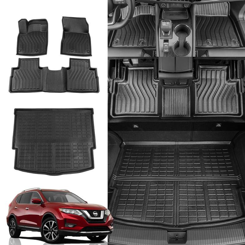 Rongtaod Fußmatten Kompatibel mit 2021 2022 2023 Nissan Rogue Kofferraummatte Cargo Liner Allwetter Kofferraumeinlage Rogue Zubehör (Kofferraummatte + Fußmatten) von Rongtaod