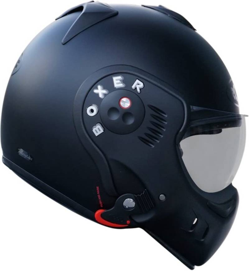 ROOF Boxer V8 Helm matt schwarz Größe M | Klares Visier | Klapphelme | Ratsche | Glasfaser | geeignet für Mofa, Moped, Motorrad, Roller von ROOF