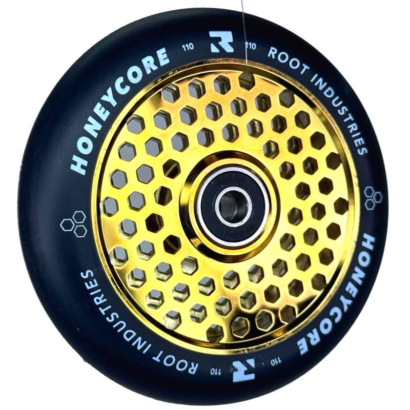 Root Industrie Air Honeycore 110mm Stunt-Scooter Rolle + Fantic26 Sticker (Gold/Pu Schwarz) von Root Industries
