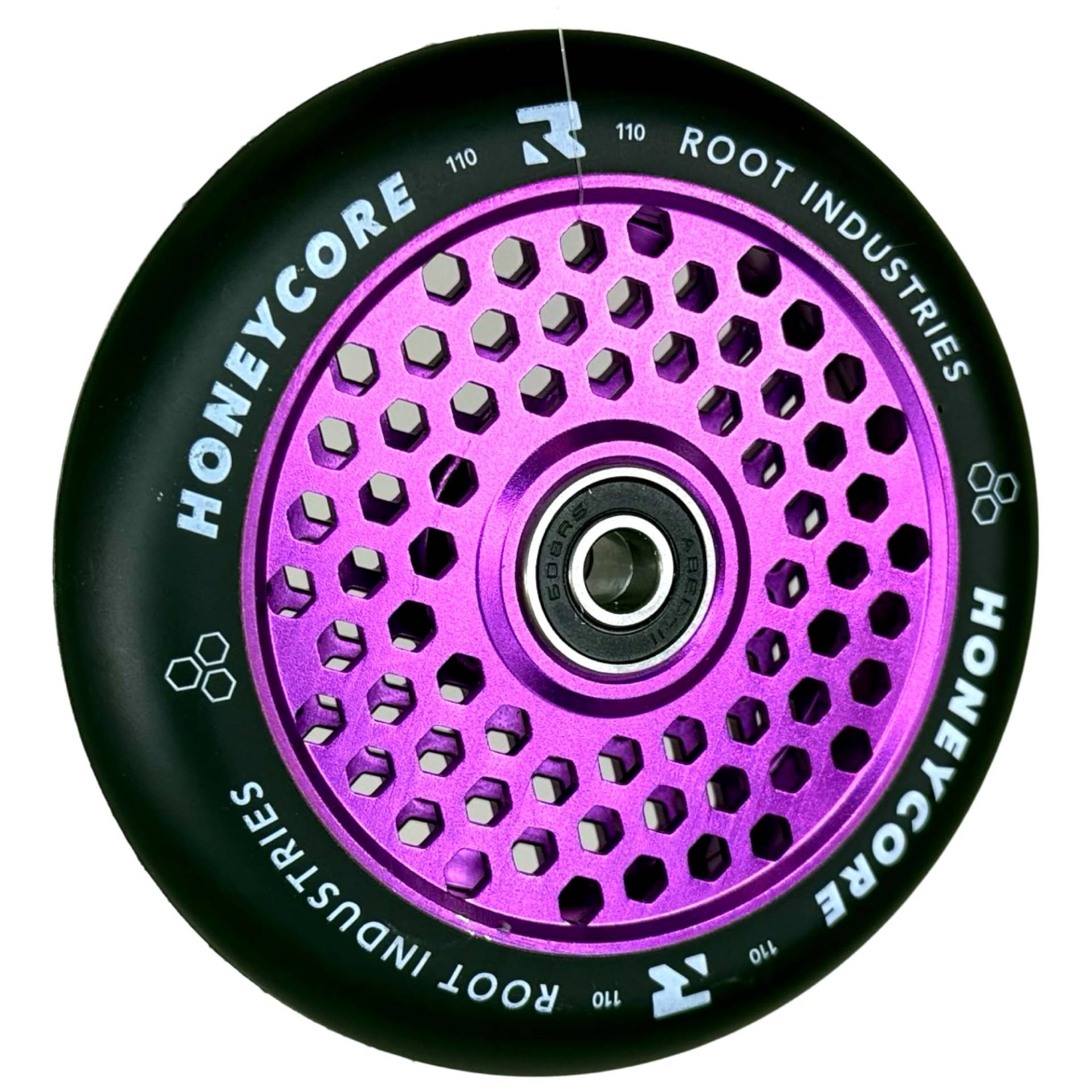 Root Industries Air Honeycore 110mm Stunt-Scooter Wheel Trick Roller Ersatz Rad Rolle + Fantic26 Sticker (Lila/Pu Schwarz) von Root Industries