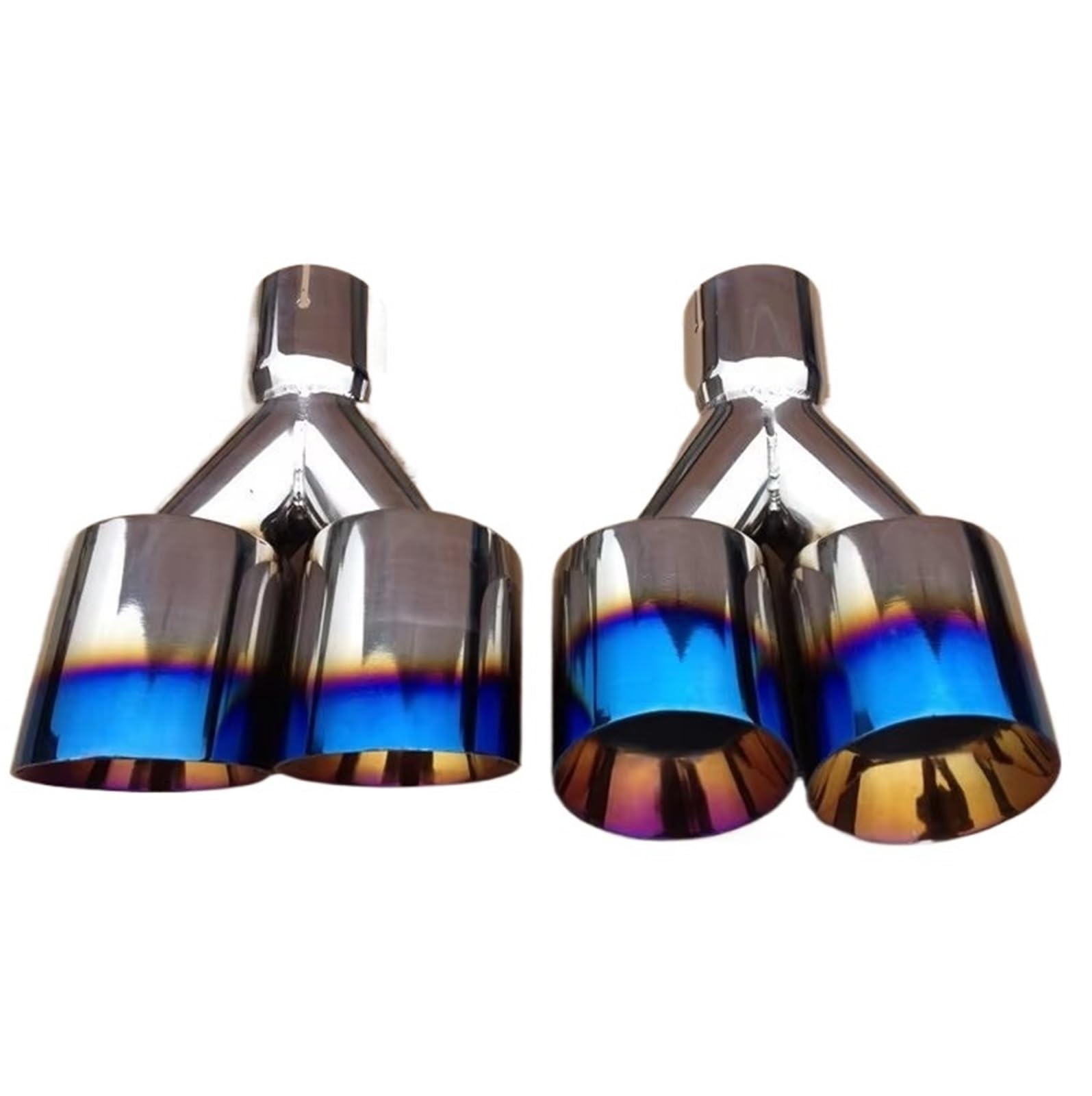 Auto Auspuff Endrohr 1 Bis 2 Doppelrohr-Auspuffanlage, Silberfarbener Blauer Schalldämpfer, Universelle Endrohre Für Autos Auto Auspuffrohr(54MM IN 101MM Out) von Ropaix