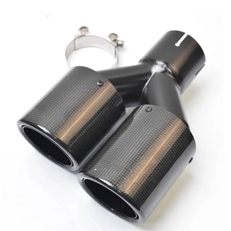 Auto Auspuff Endrohr Für Universal Car Dual Y Typ All Black Pipe Universal Car Real Carbon Fiber Rem Auspuffrohr Auto Auspuffrohr(Black(Left)) von Ropaix