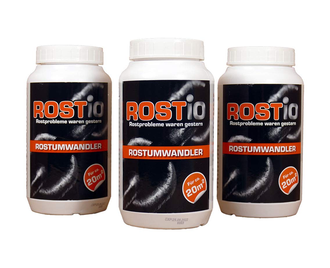 Rostio 3 x Rostumwandler & Grundierung | Hocheffektiver Rostkonverter mit Pinsel 1 Liter von Rostio